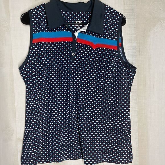Tail ladies sleeveless navy with white and red dots‎ golf top, size XL NWOT - Picture 3 of 15